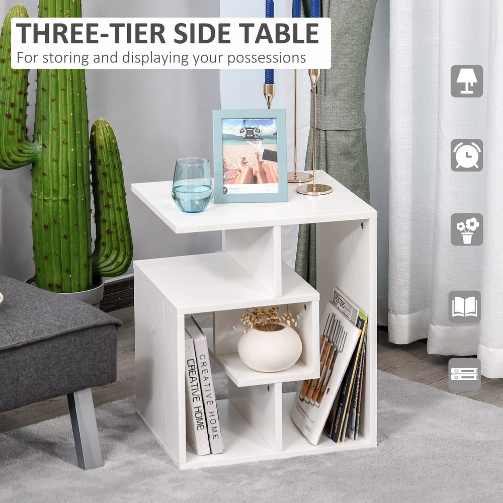 3-Tier Side End Table with Open Shelves for Coffee, Books, and Magazines