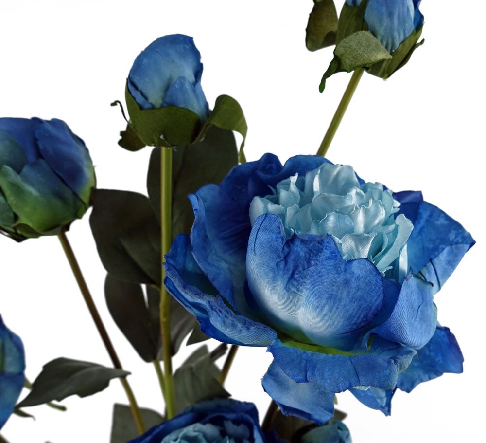 55cm Blue Artificial Peony Spray - 4 Flowers, 3 Buds