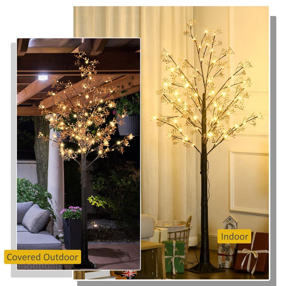 6FT Artificial Tree with Warm White LED Lights and Baby Breath Flowers for Holiday Celebrations