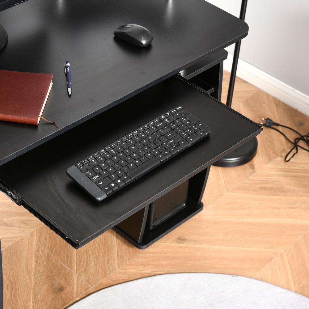 Black Computer Office Desk with Keyboard Tray and Drawer, Stylish Workstation for Productivity