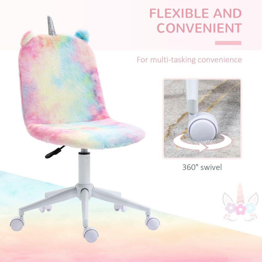Rainbow Fluffy Unicorn Office Chair with Swivel Wheels, Cute and Fun Addition to Your Workspace