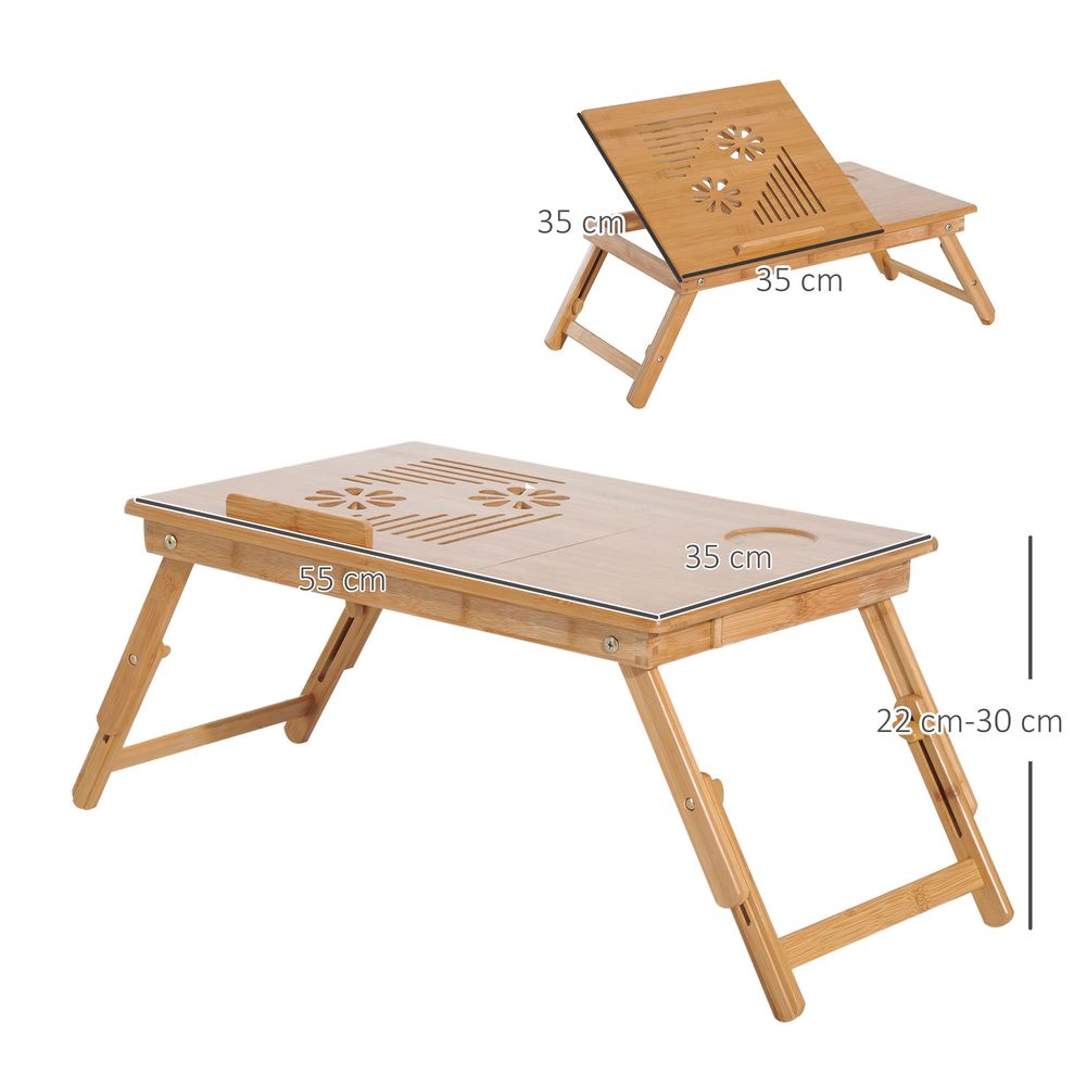 Adjustable Bamboo Portable Laptop Desk with Notebook Tray for Convenient Use