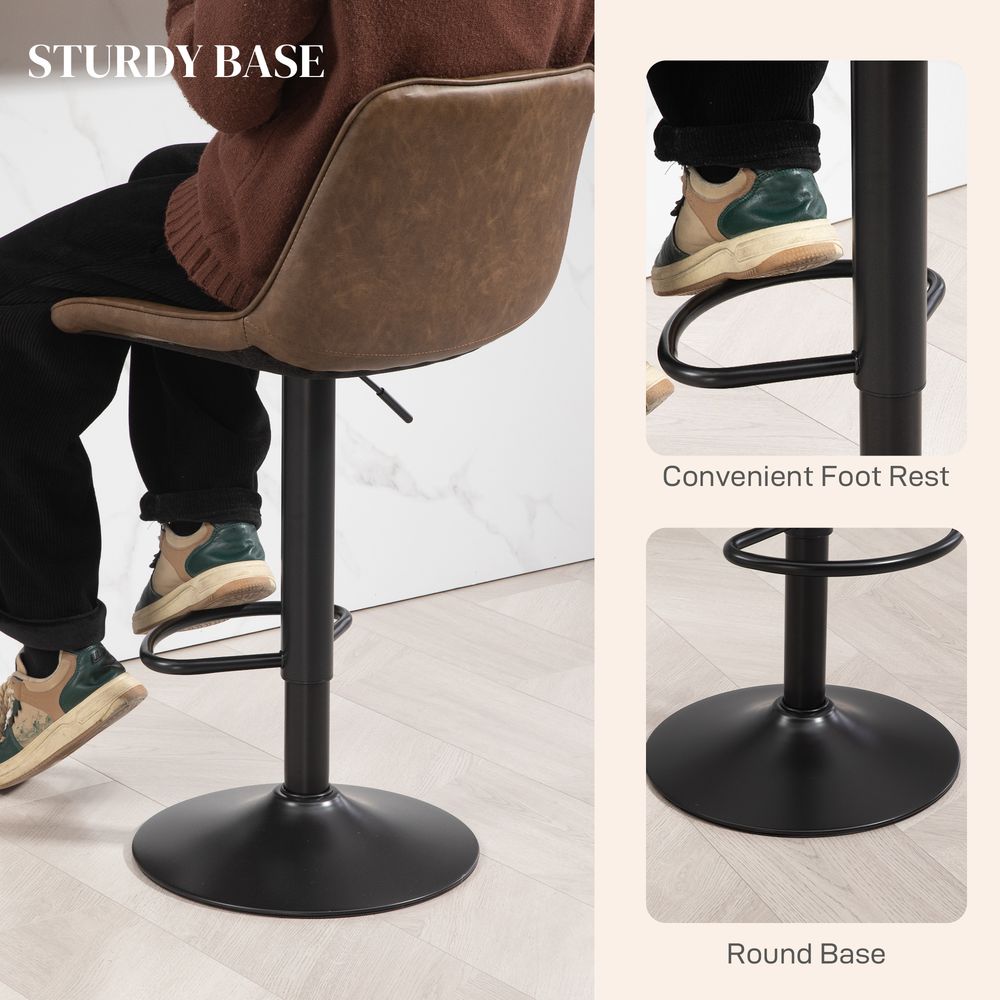 Set of 2 Adjustable Bar Stools with 360° Swivel for Kitchen in Brown