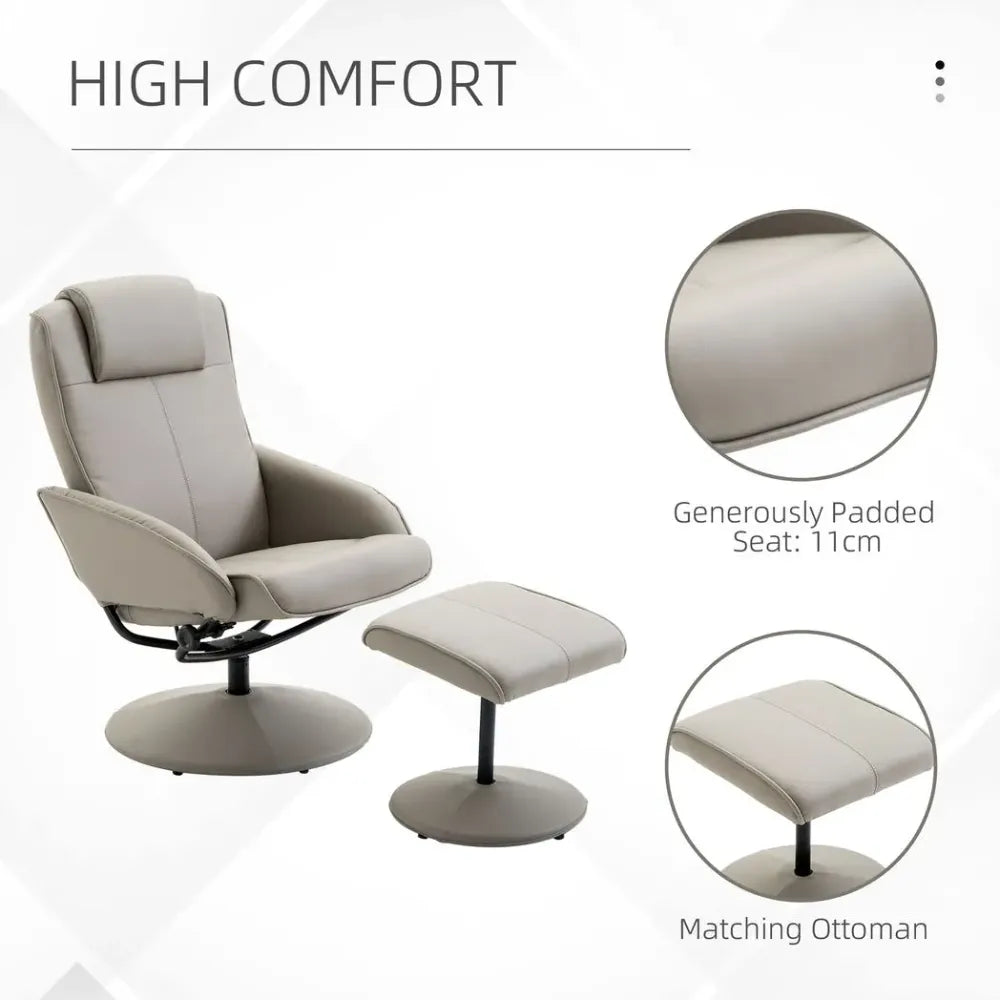 Adjustable 360° Swivel Recliner Leather Armchair with Footrest for Ultimate Comfort