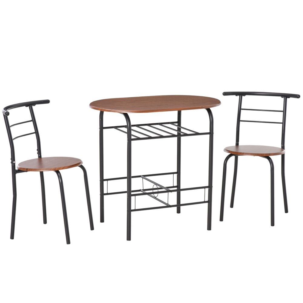 MDF 2-Seater Bar Stool and Table Set with Bottle Storage Shelf, Wood Tone