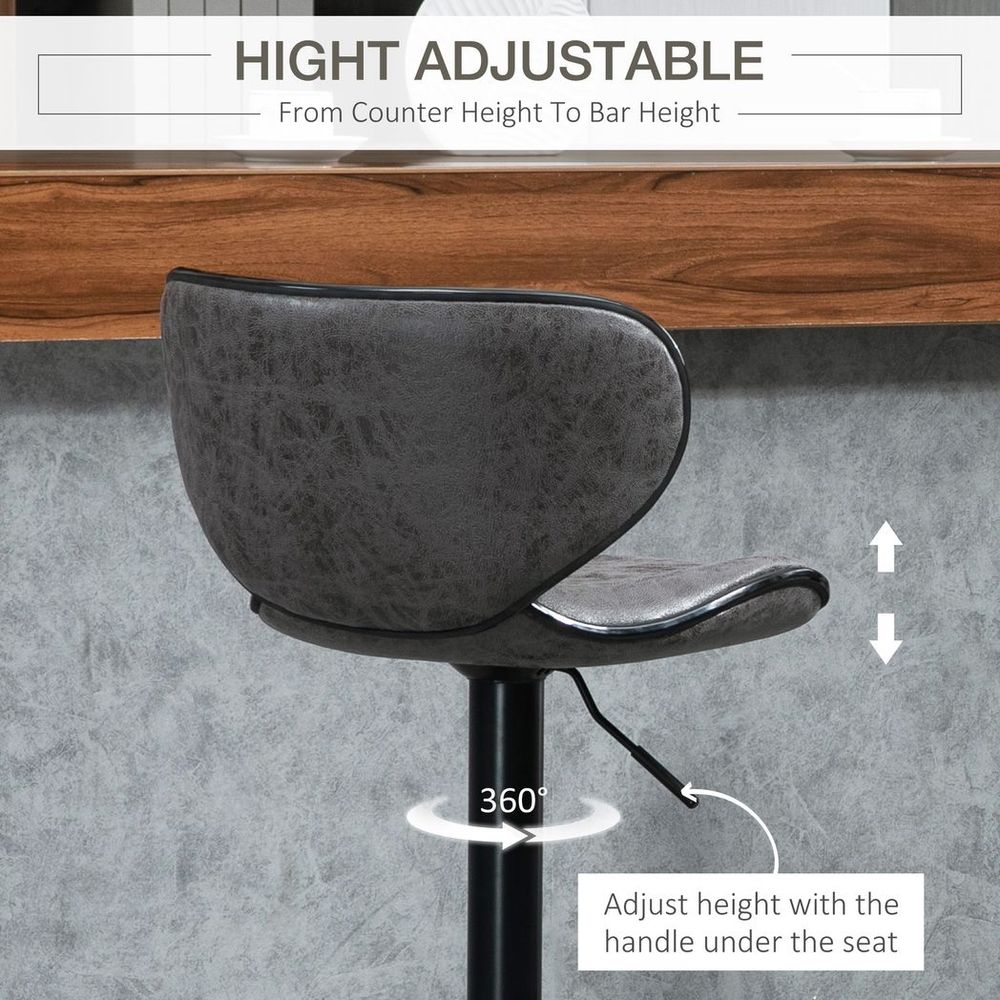 Set of 2 Vintage PU Leather Bar Stools with Adjustable Height and Armless Design