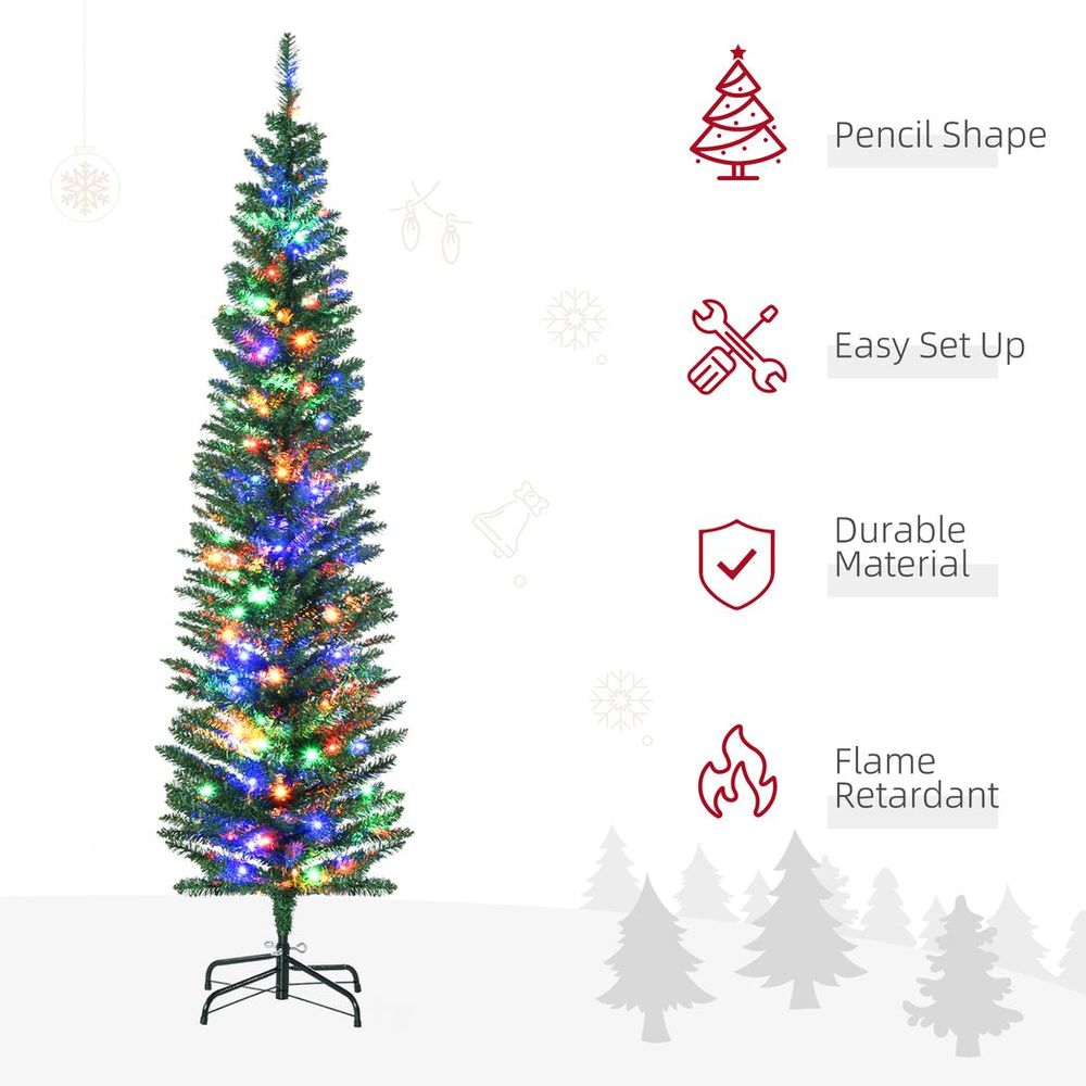 6FT Artificial Pencil Christmas Tree with Colourful Lights and Sturdy Steel Base