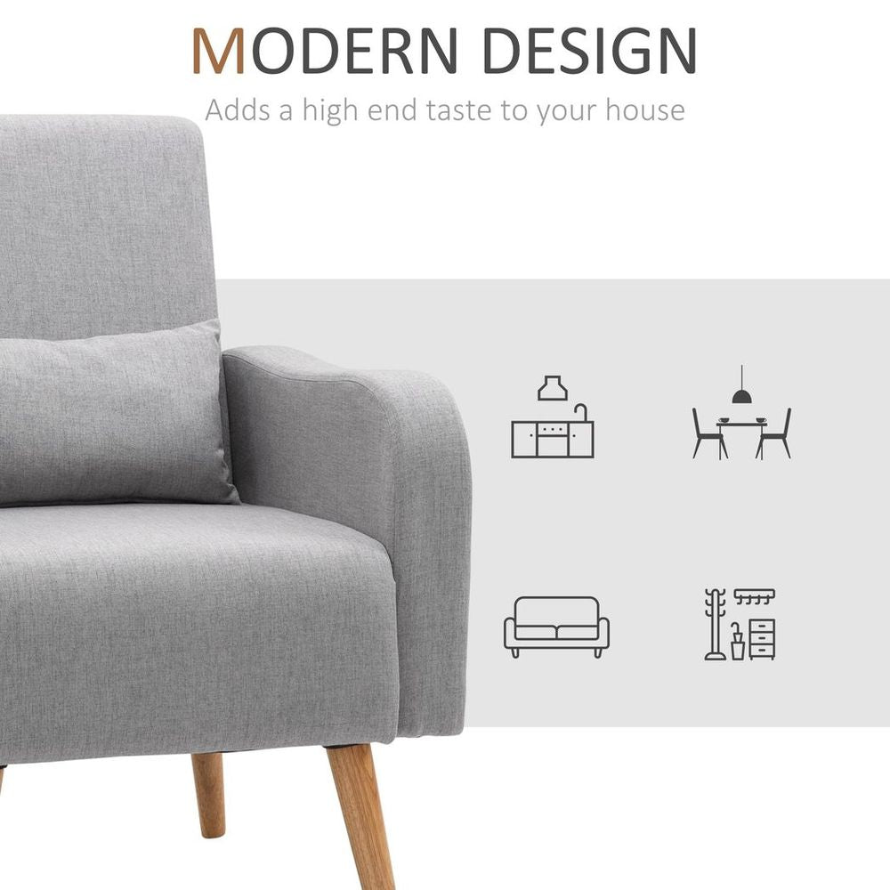 Nordic Leisure Lounge Accent Chair with Pillow, for Bedroom, Grey