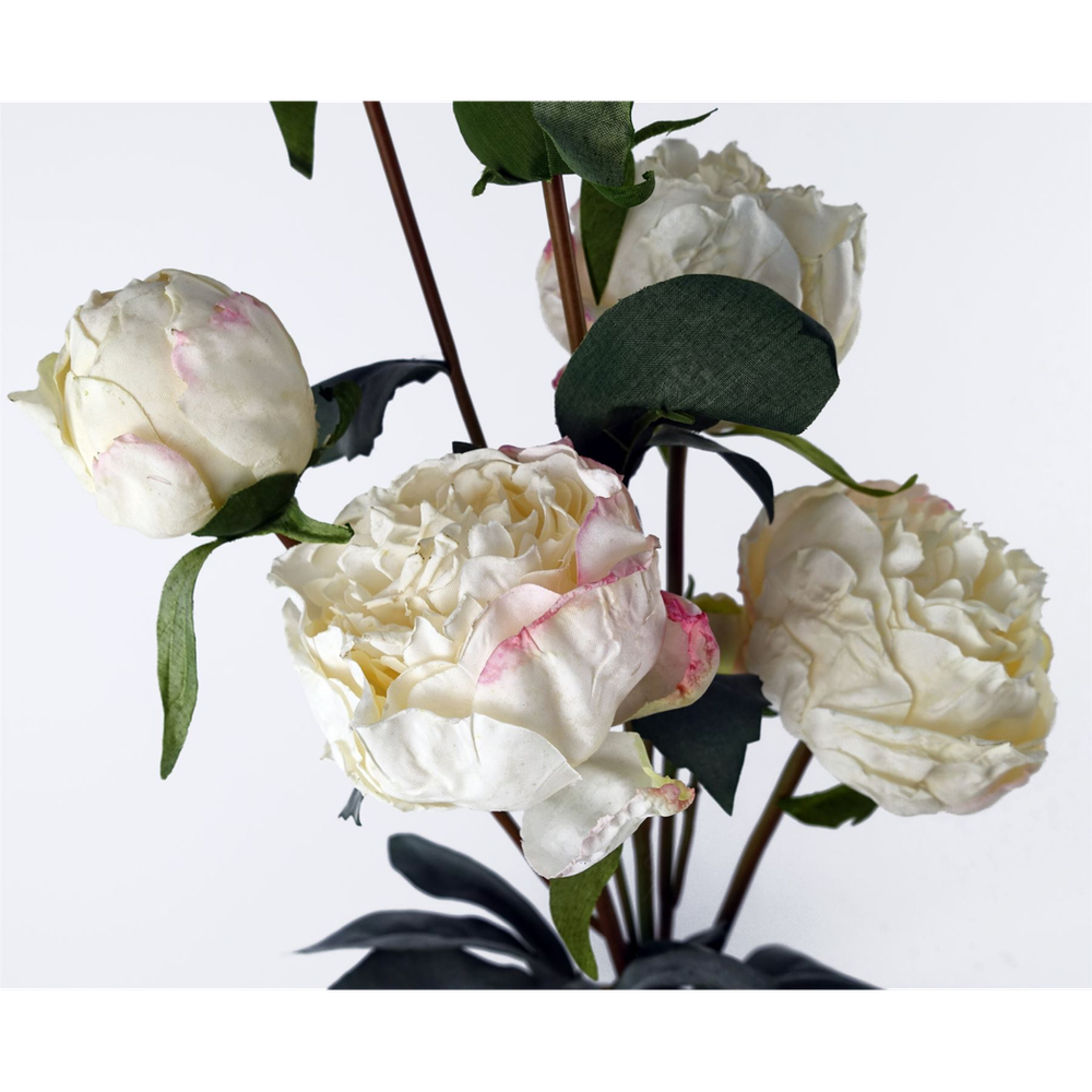 55cm Cream Artificial Peony Spray - 4 Flowers, 3 Buds