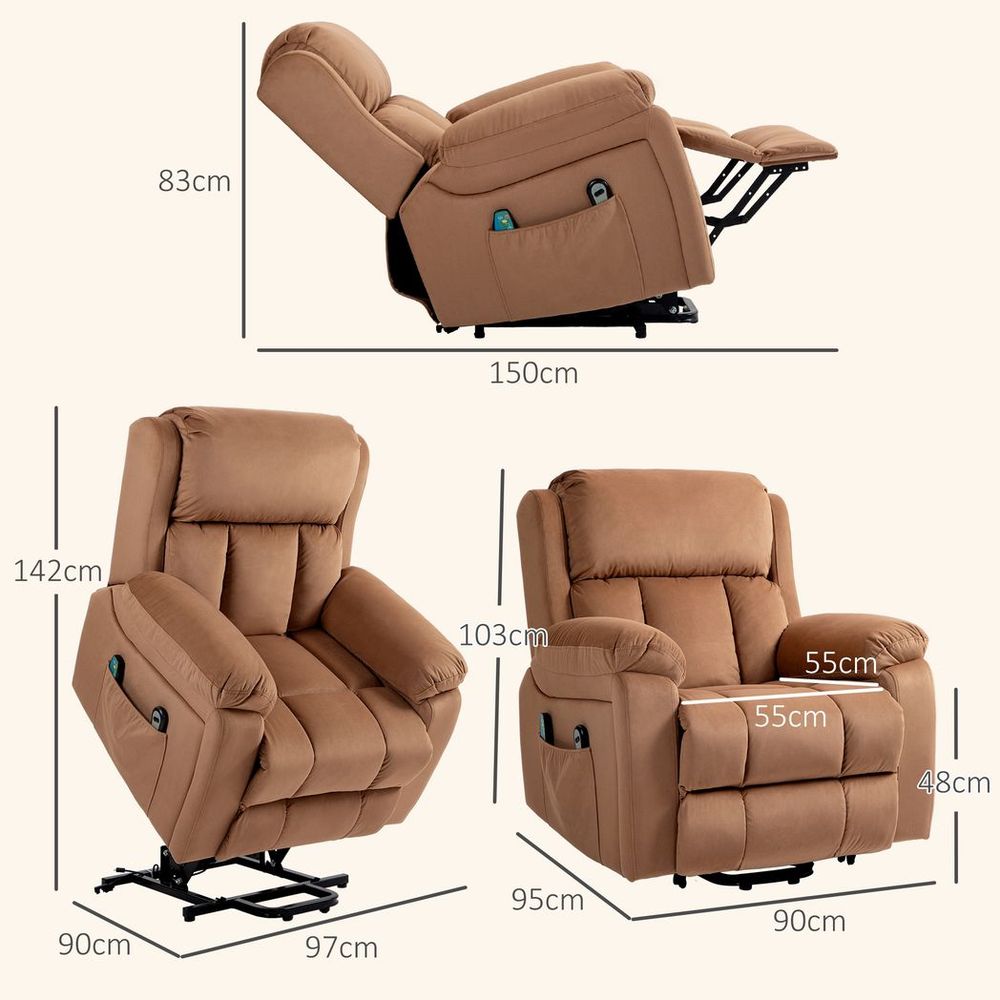 Brown Lift Chair Riser Recliner with Vibration Massage and Heat for Comfort