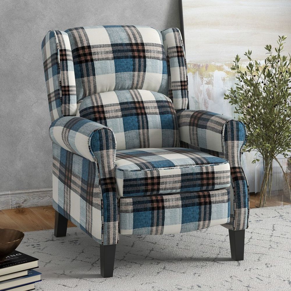 Blue Wingback Recliner Chair with Padded Armrests for Living Room Comfort