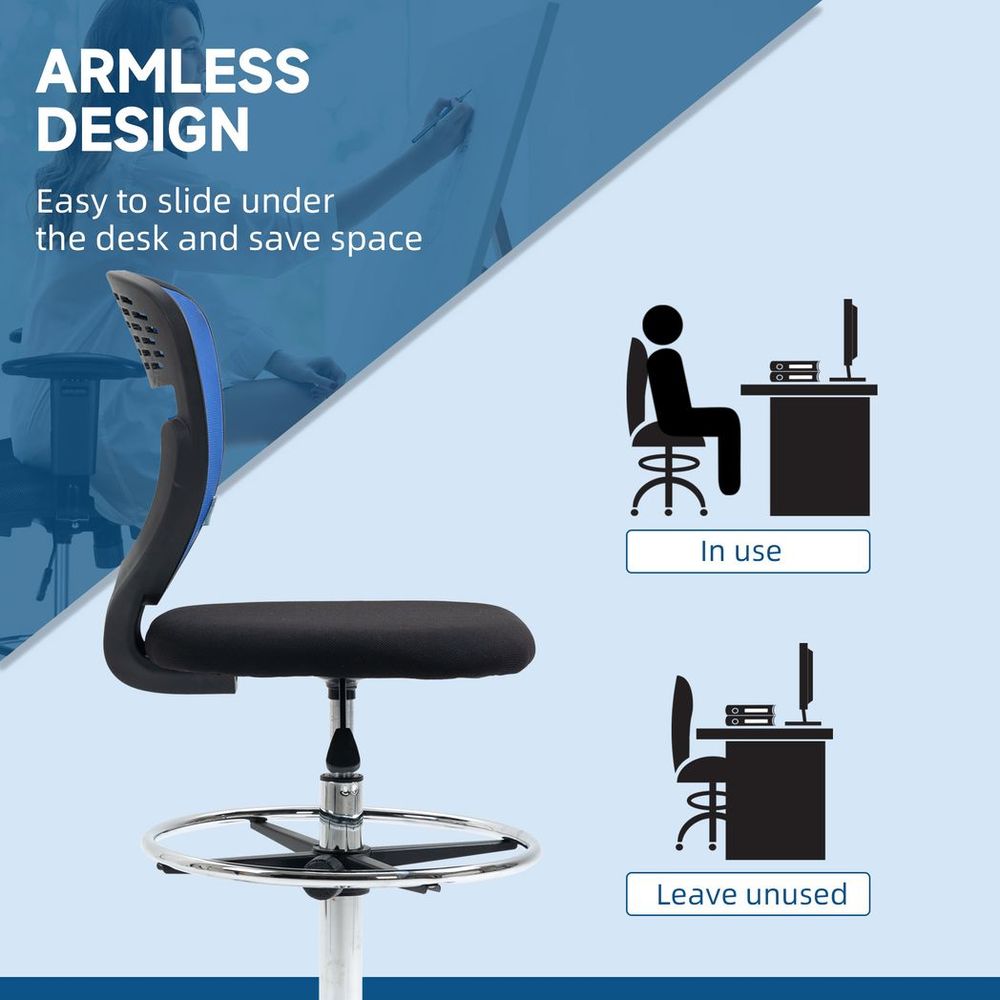 Blue Draughtsman Chair with Lumbar Support, Perfect for Tall Office Comfort