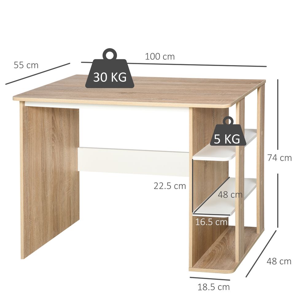 Sturdy Duo Work Desk with 3-Tier Side Shelves, Versatile 2-in-1 Table for Home Office