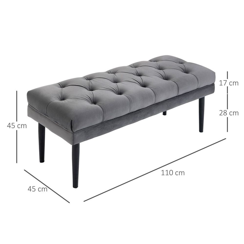 Button Tufted Upholstered Bed End Bench, Window Seat for Living Room in Grey