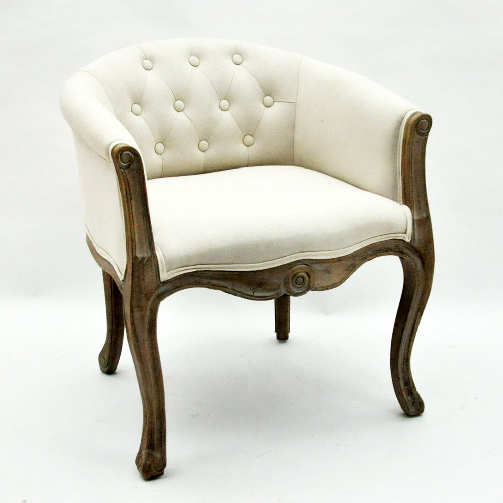 Linen Fabric Louis Chair in Natural Finish for Classic Elegance in Seating