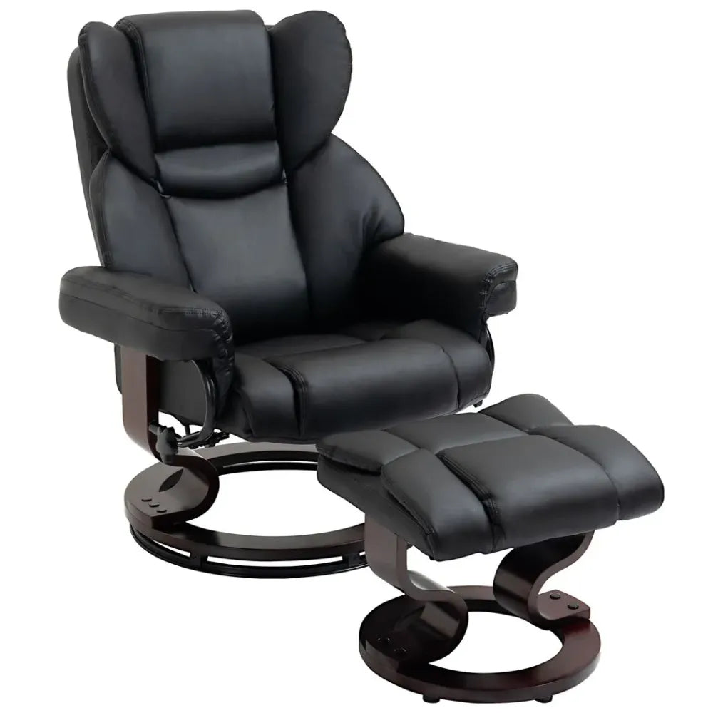 Padded PU Leather Reclining Armchair – Manual Sofa Chair with Footstool – Black