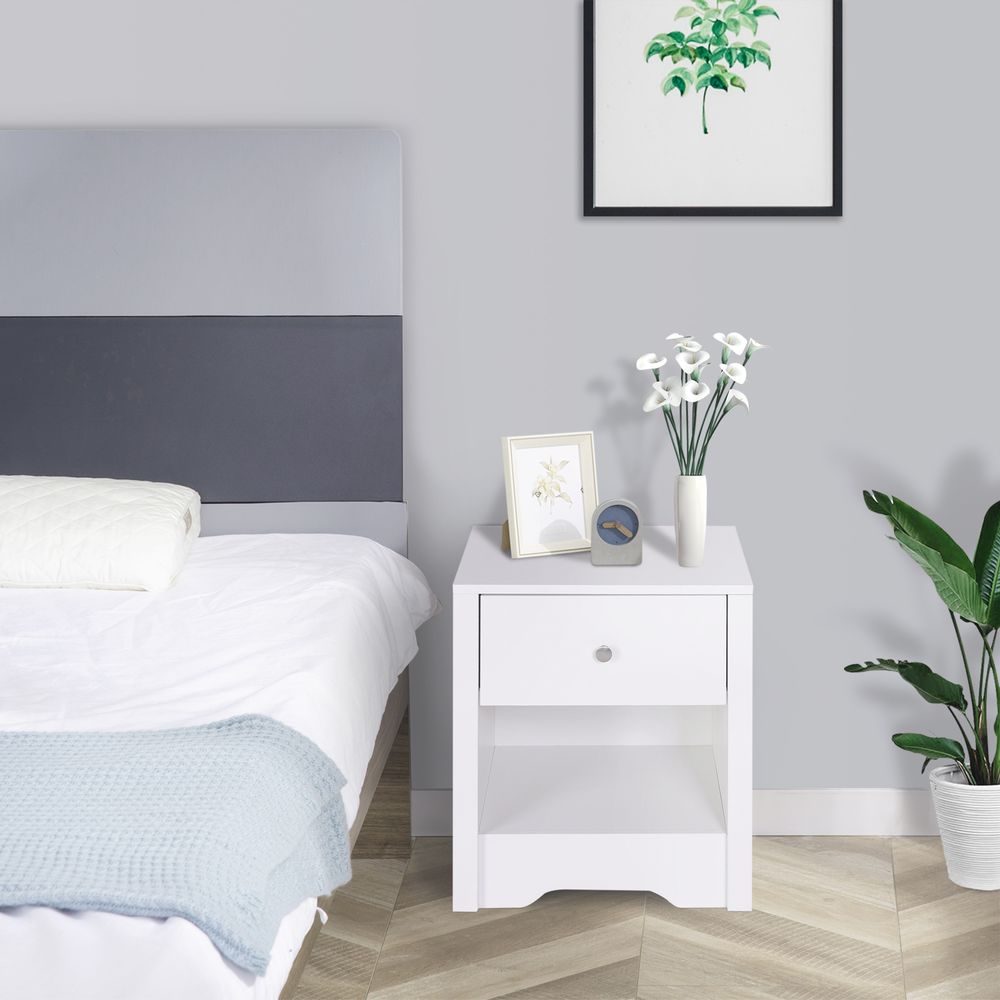 White Bedside Table with Dimensions 53Wx42.5Dx59H cm for Modern Bedrooms