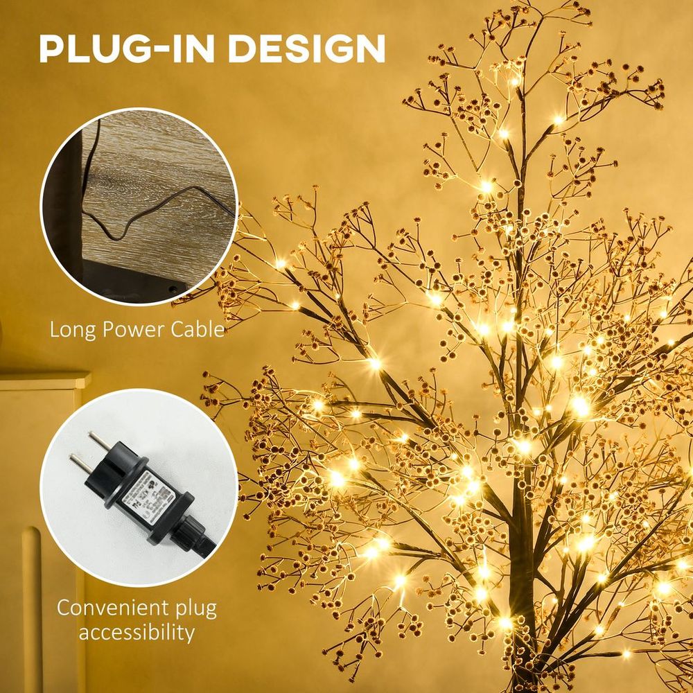 4FT Artificial Tree with Warm White LED Lights and Baby Breath Flowers for Festive Decor