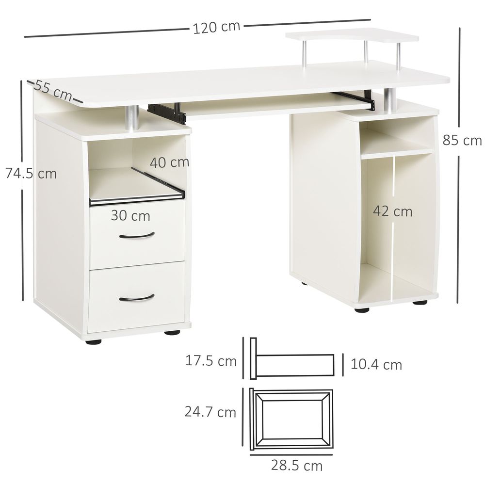 White Computer Office Desk with Keyboard Tray and Drawer, Ideal for Organised Workspaces