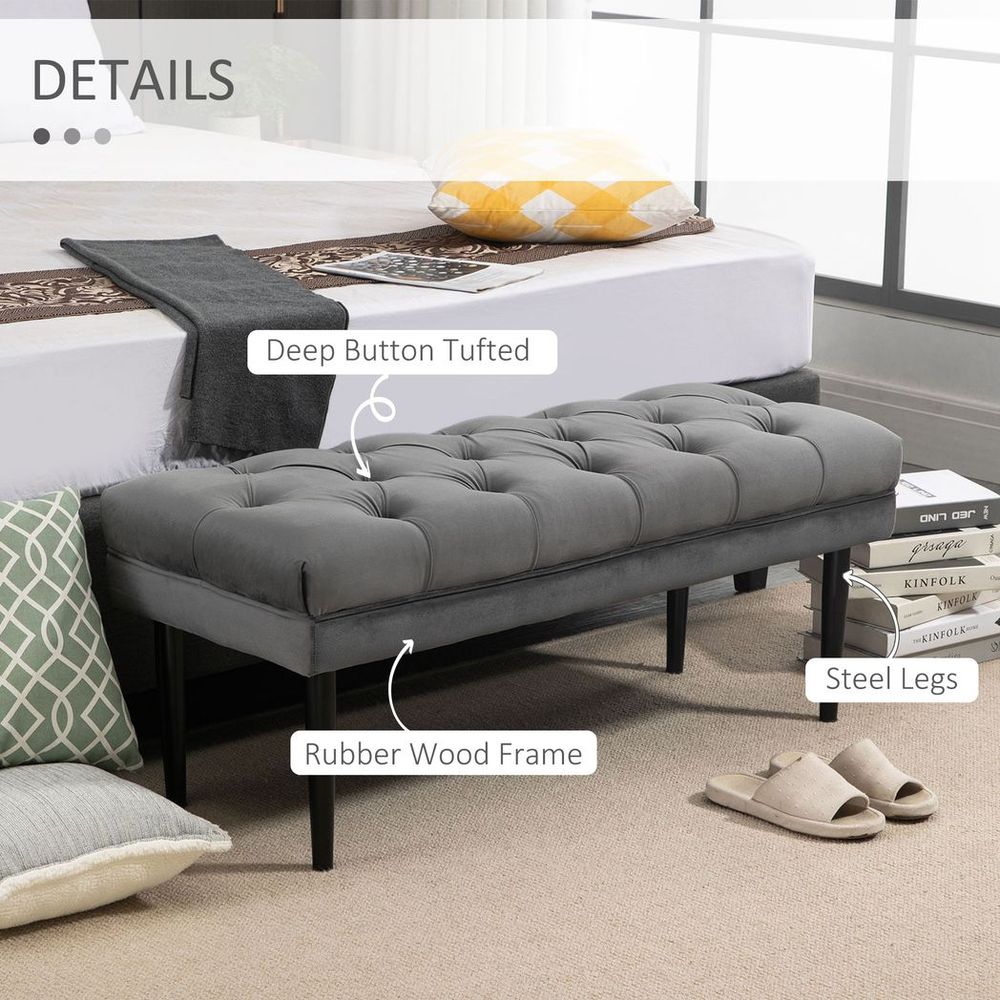 Button Tufted Upholstered Bed End Bench, Window Seat for Living Room in Grey