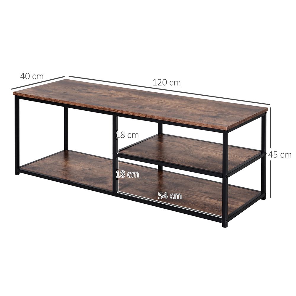 Steel Frame Industrial-Style TV Stand with Shelf, Black/Brown