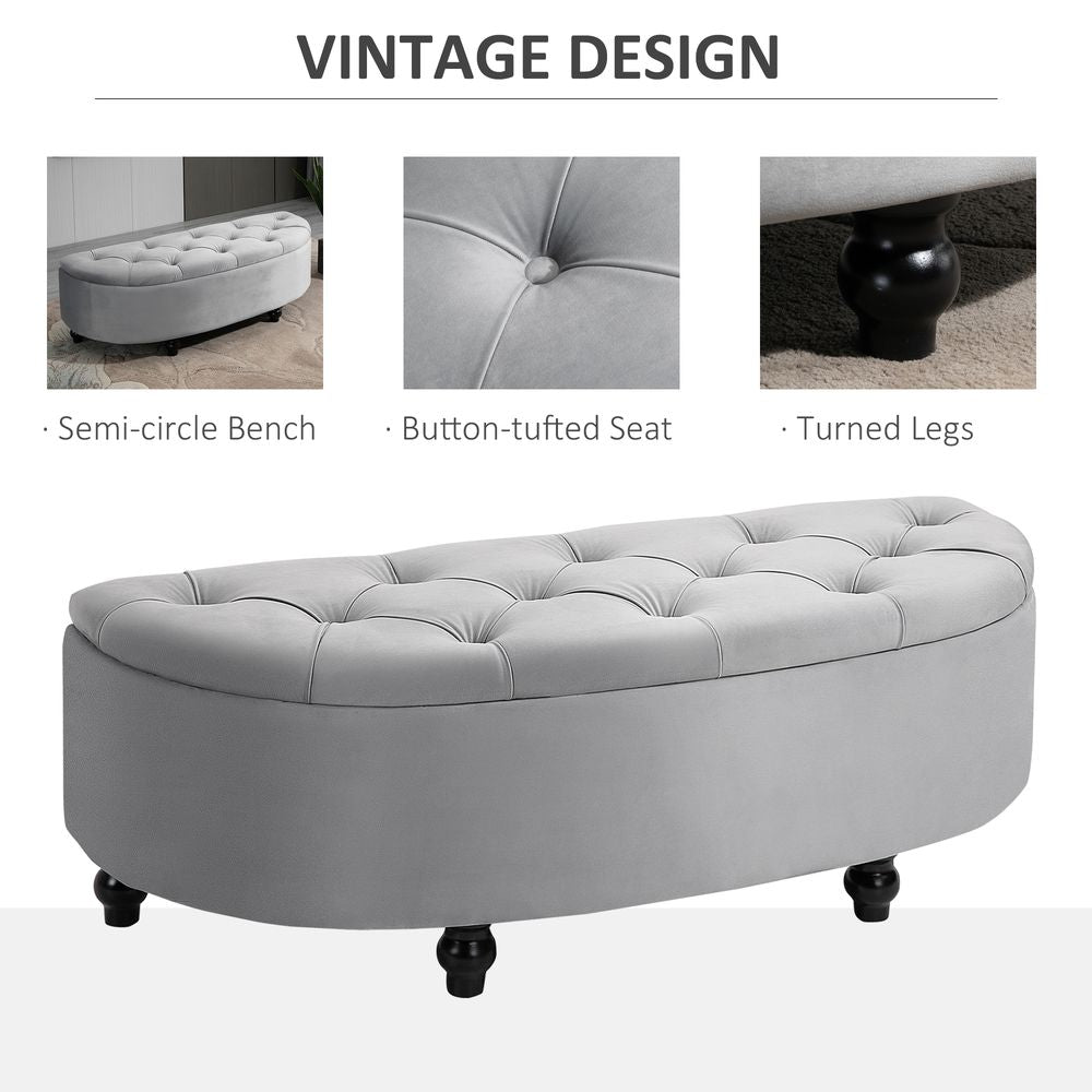 Tufted Semi-Circle Storage Ottoman Bench, Upholstered Accent Footrest for Decor
