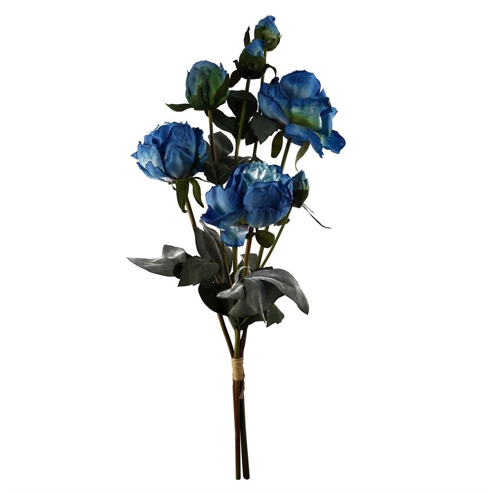 55cm Blue Artificial Peony Spray - 4 Flowers, 3 Buds