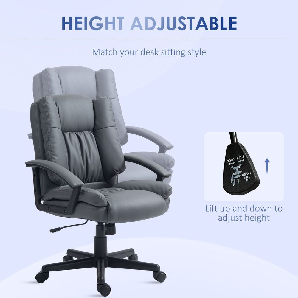 Dark Grey Faux Leather Mid Back Home Office Chair with Armrests for Stylish Comfort