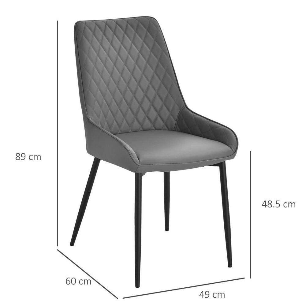 Set of 2 Quilted PU Leather Dining Chairs with Metal Frame and 4 Legs, Grey
