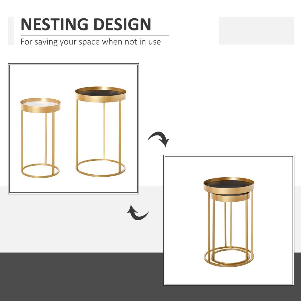 Set of 2 Modern Nesting Coffee Tables with Gold Finish for Home Office