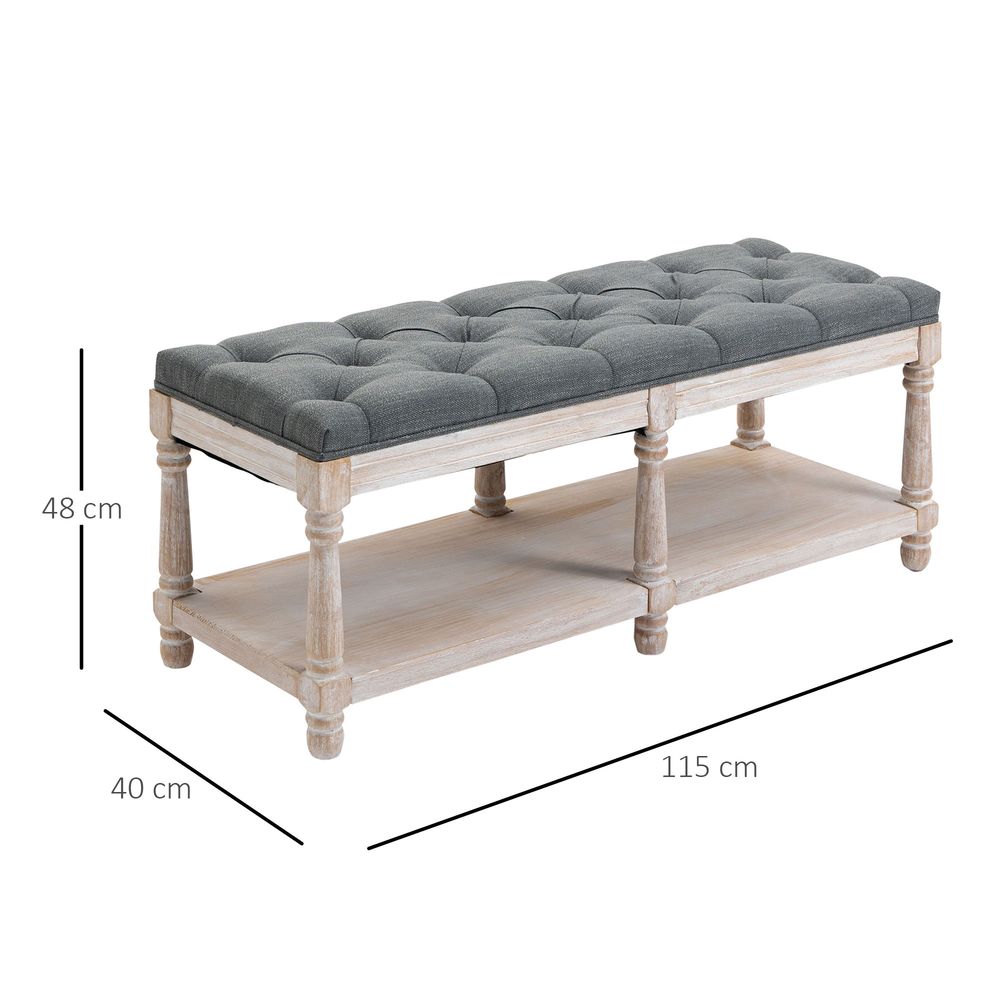 Grey 2-Tier Bed End Bench with Vintage Button Tufted Design for Elegant Window Seating