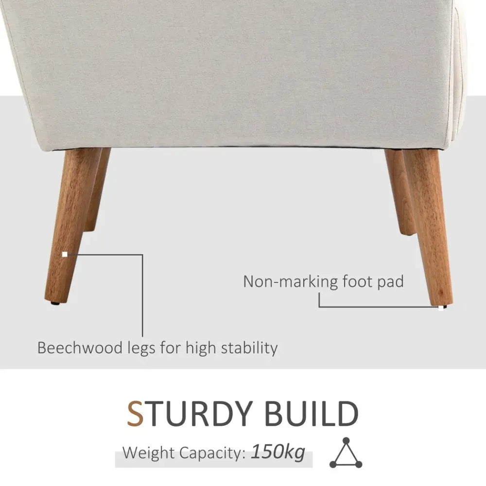 Cream Nordic Armchair with Linen-Touch Fabric and Cushioned Pillow for Comfort