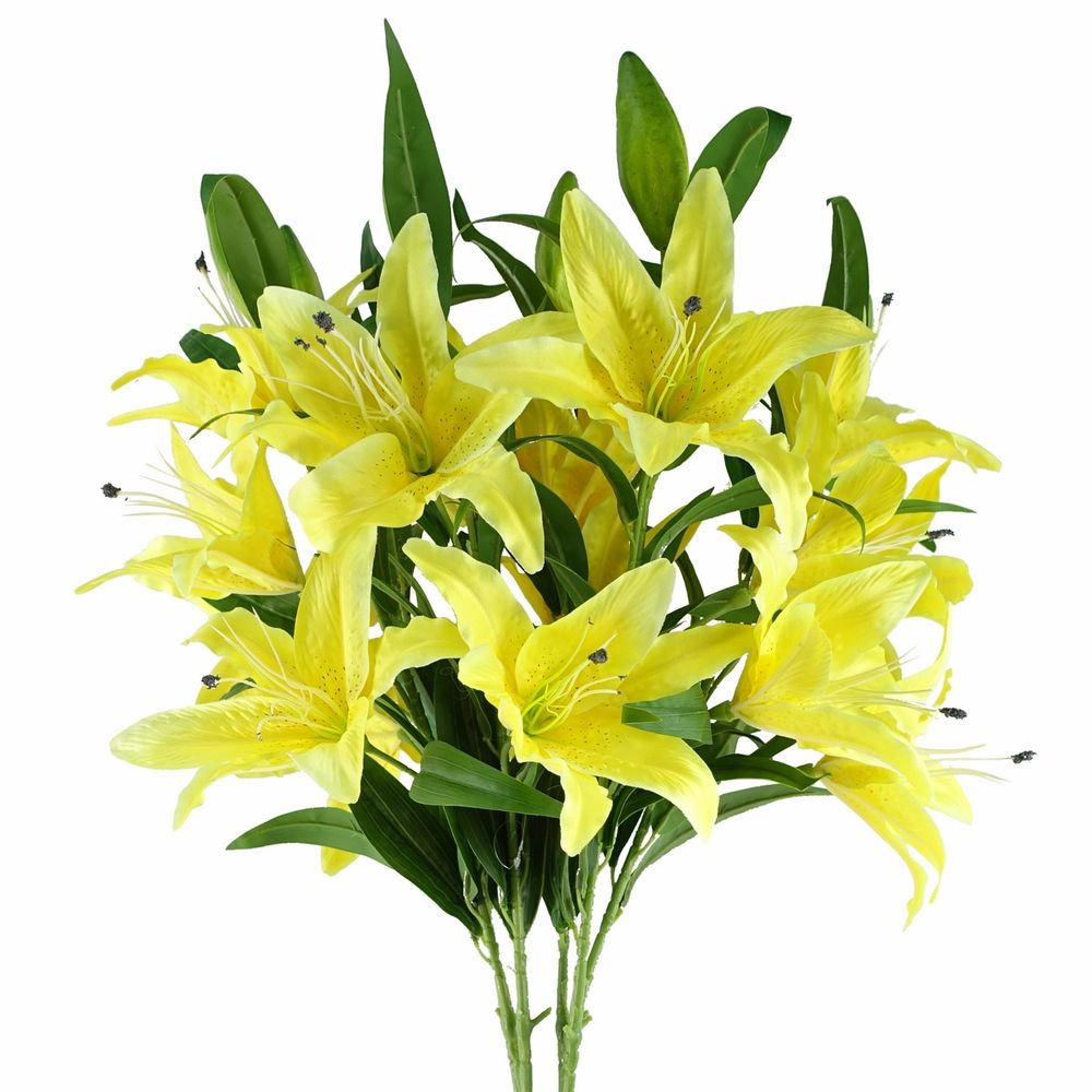 Pack of 6 x 100cm Large Yellow Lily Stems - 18 Flowers