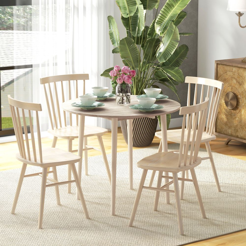 Round Drop Leaf Dining Table with Wood Legs, Foldable for Compact Dining Spaces