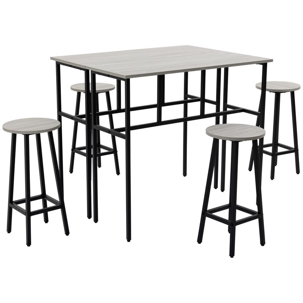 6-Piece Bar Table Set, 2 Breakfast Tables with 4 Stools,Grey