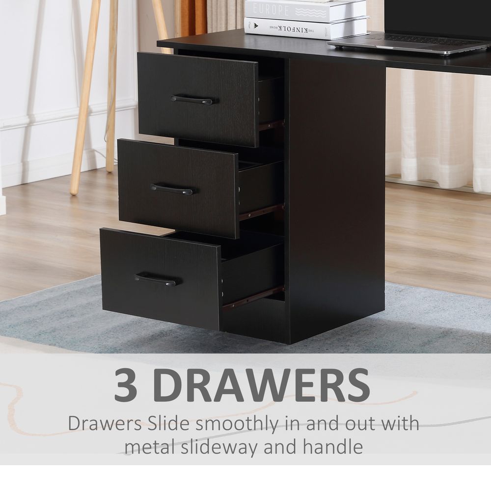 120cm Black Writing Desk with Shelf & Drawers - Ideal Computer Table for Stylish Home Office