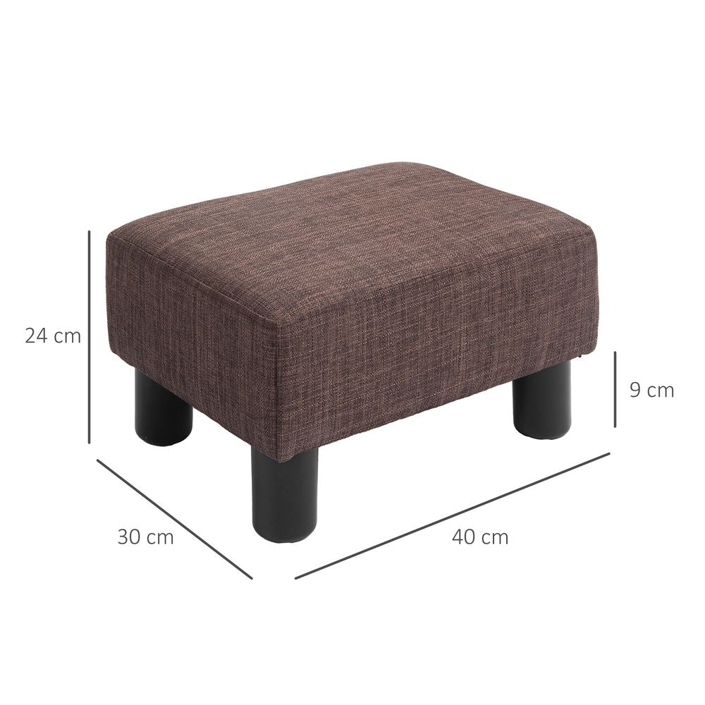 Stylish Brown Linen Fabric Footstool Ottoman Cube with 4 Plastic Legs for Modern Decor