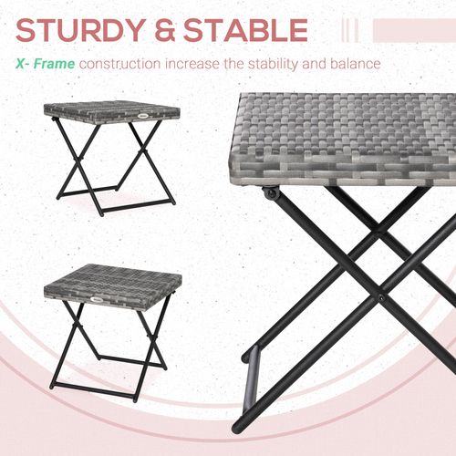 Folding Square Rattan Coffee Table Bistro Balcony Garden Steel Outsunny