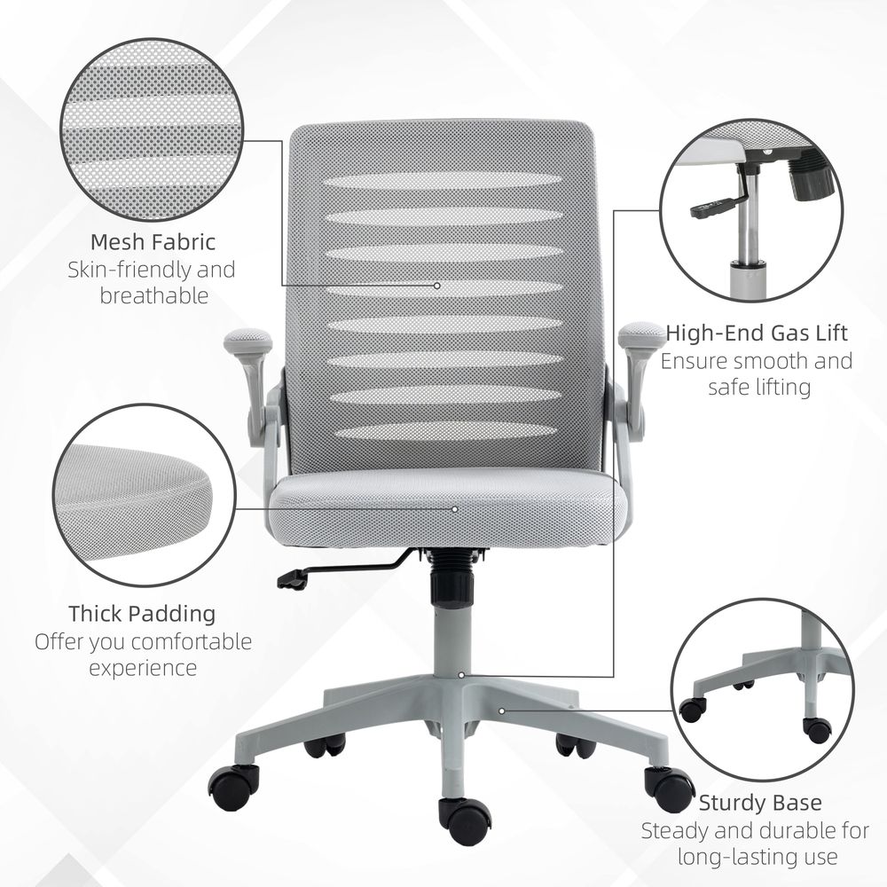 Grey Mesh Task Chair for Home Office with Lumbar Support and Armrests for Comfort