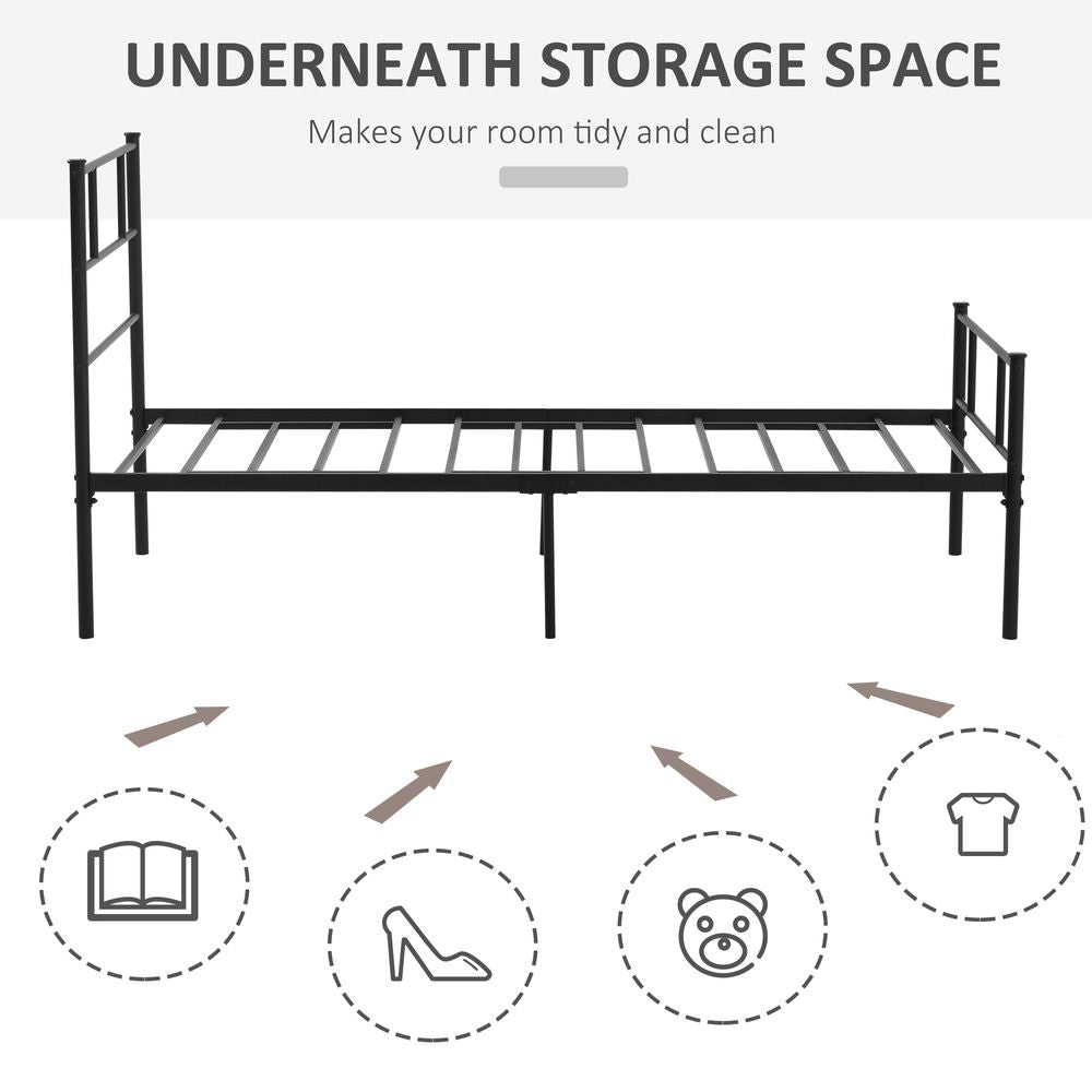 Single Metal Bed Frame with Headboard, Footboard, and Underbed Storage Solution