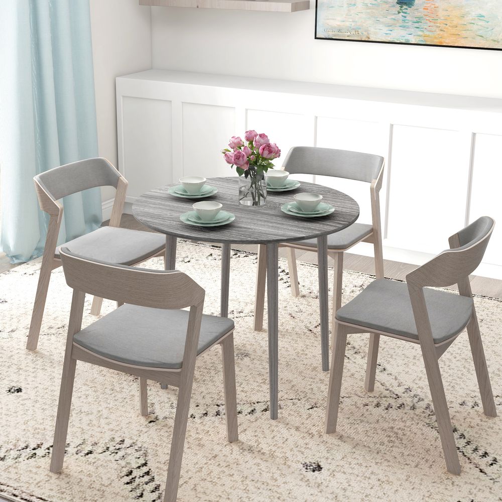 Round Drop Leaf Dining Table with Wood Legs, Foldable for Compact Dining Spaces