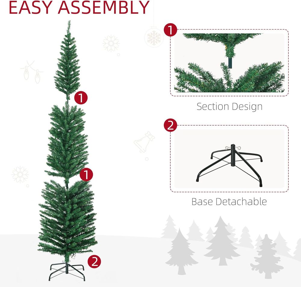 7.5FT Artificial Pencil Christmas Tree with Colourful Lights and Sturdy Steel Base