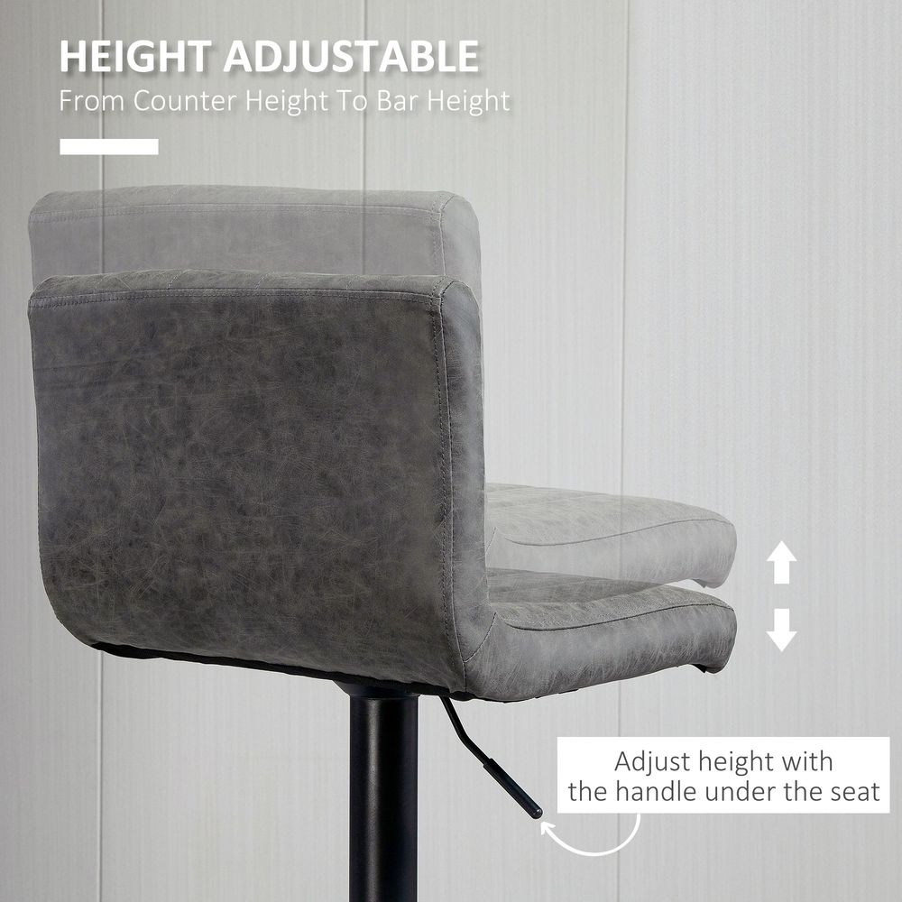 Set of 2 Adjustable Height Bar Stools with Footrests, Grey
