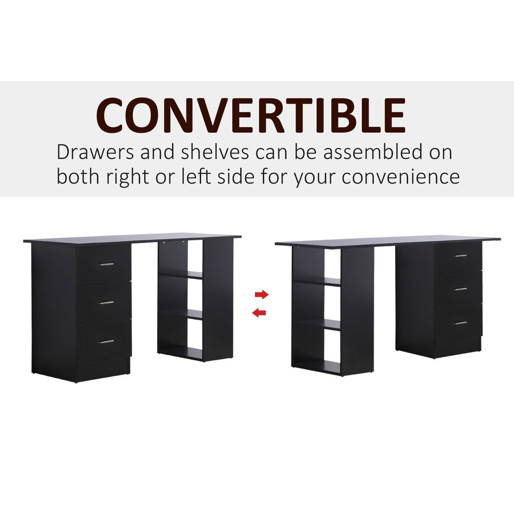 120cm Computer Desk Workstation with 3 Shelves and Drawers in Black - Ideal for Home Office Setup