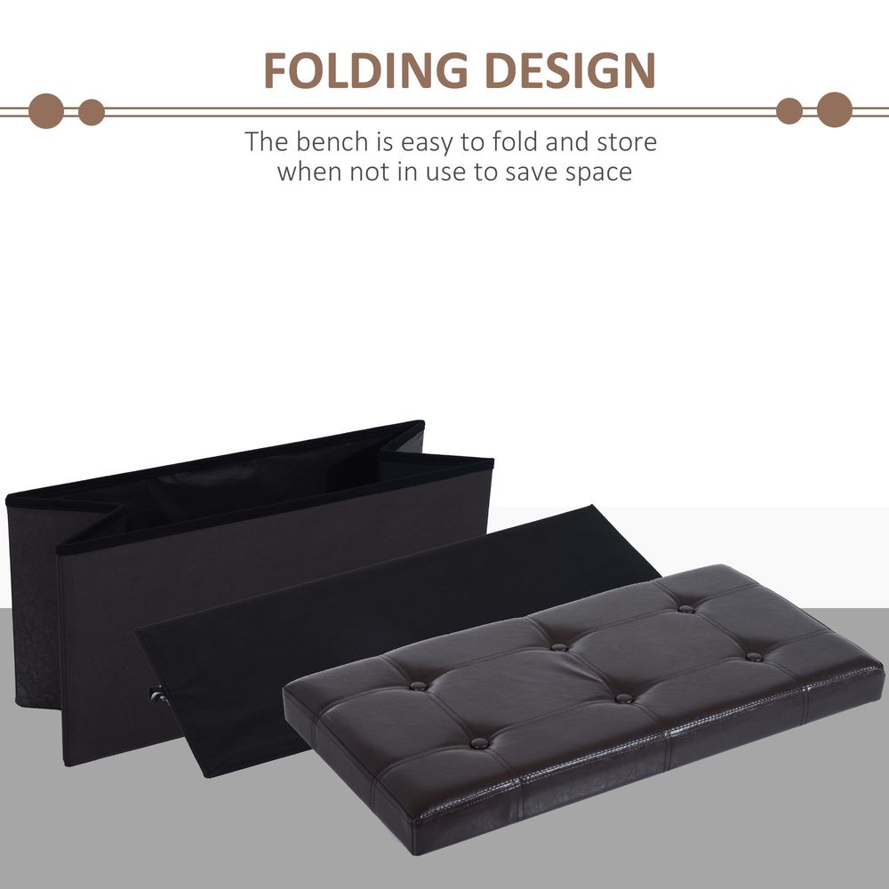 Folding Faux Leather Storage Cube Ottoman Bench Seat in Brown