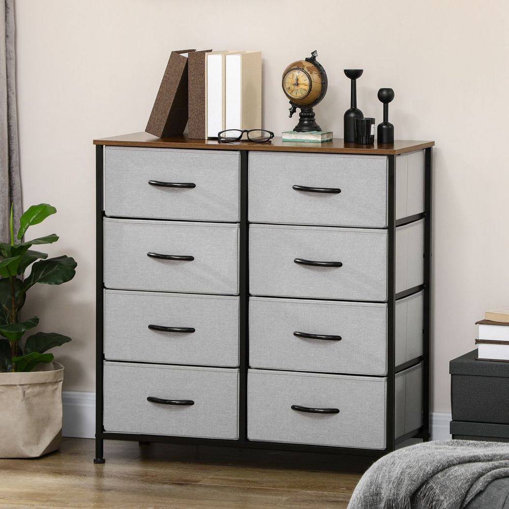 8-Drawer Fabric Chest of Drawers with Wooden Top for Closet and Hallway in Grey