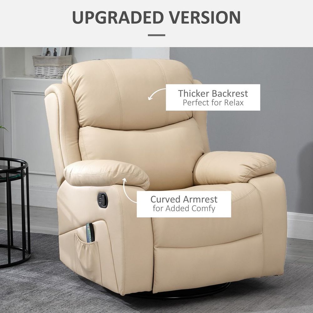 Beige Manual Massage Recliner Chair with Footrest and Remote Control for Comfort