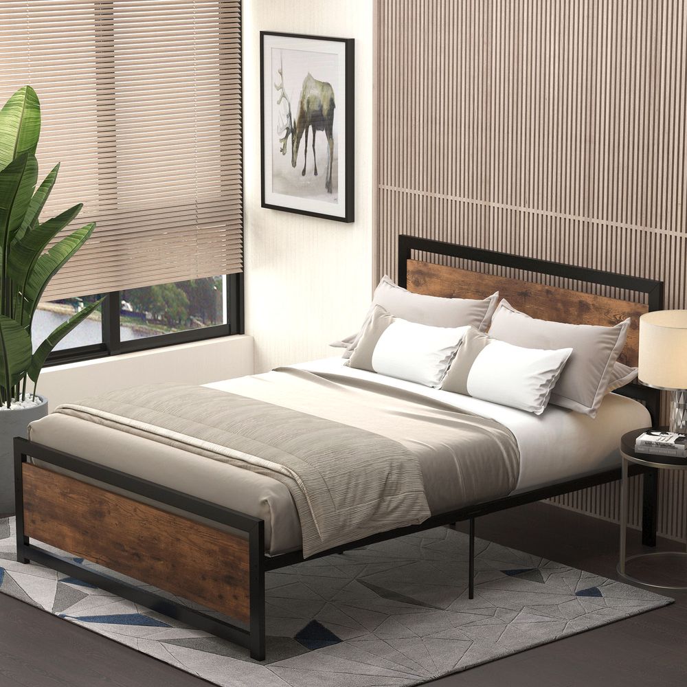 Double Metal Bed Frame with Headboard and Footboard, Dimensions 144x195x103cm for Comfort