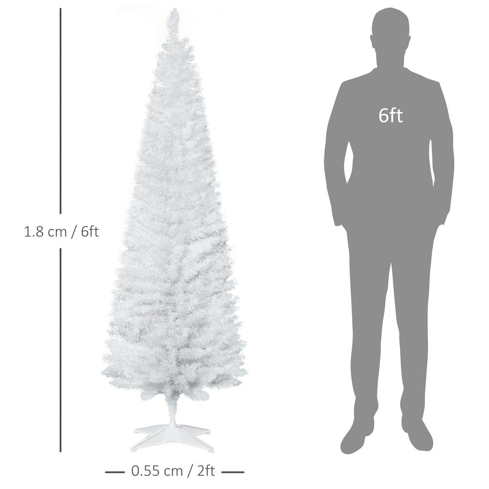 1.8m (6ft) Slim White Artificial Pine Pencil Christmas Tree - 390 Branch Tips