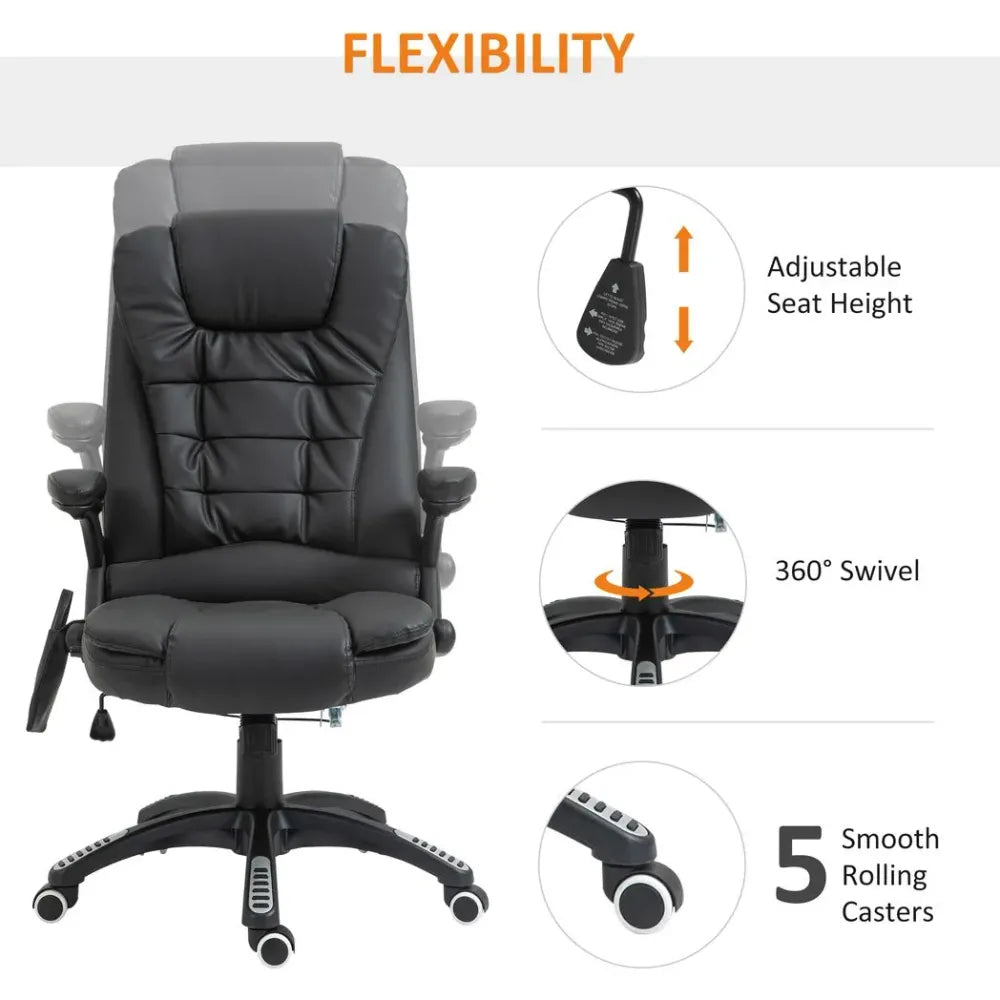 Black PU Leather Executive Office Chair with Massage and Heat Features for Luxurious Comfort